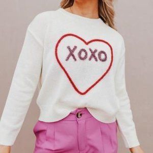 Knitted Heart XOXO ROPE EMBROIDERED Sweater